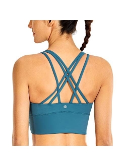 Strappy Sports Bras for Women Longline Wirefree Padded Medium Support Yoga Bra Top