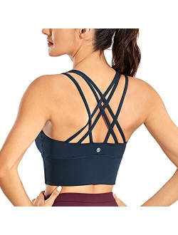 Strappy Sports Bras for Women Longline Wirefree Padded Medium Support Yoga Bra Top