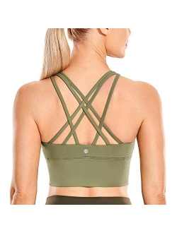 Strappy Sports Bras for Women Longline Wirefree Padded Medium Support Yoga Bra Top