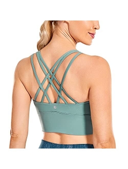 Strappy Sports Bras for Women Longline Wirefree Padded Medium Support Yoga Bra Top