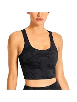 Strappy Sports Bras for Women Longline Wirefree Padded Medium Support Yoga Bra Top