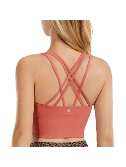 Strappy Sports Bras for Women Longline Wirefree Padded Medium Support Yoga Bra Top