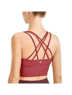 Strappy Sports Bras for Women Longline Wirefree Padded Medium Support Yoga Bra Top