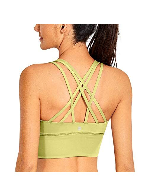 CRZ YOGA Strappy Sports Bras for Women Longline Wirefree Padded Medium Support Yoga Bra Top