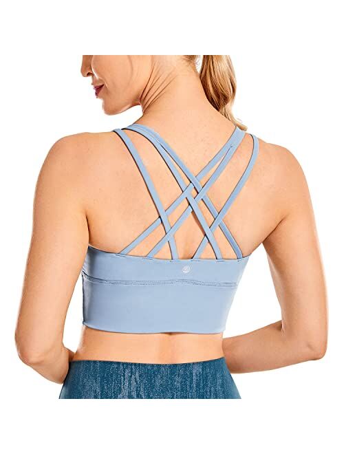 CRZ YOGA Strappy Sports Bras for Women Longline Wirefree Padded Medium Support Yoga Bra Top