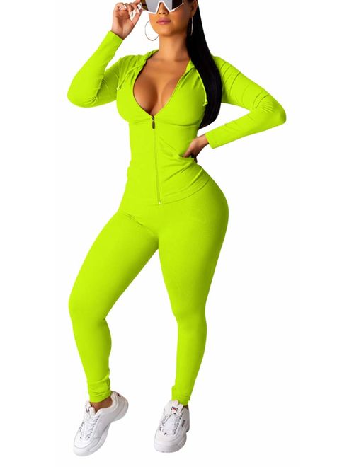 Womens Tracksuit Set - Two Piece Outfits Zip Up Hoodies Top + Skinny Long Pants Sweatsuits Jogging Suits Jumpsuits