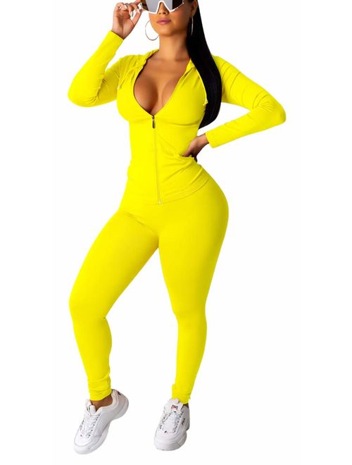 Womens Tracksuit Set - Two Piece Outfits Zip Up Hoodies Top + Skinny Long Pants Sweatsuits Jogging Suits Jumpsuits