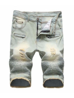 Atditama Men's Ripped Destroyed Distressed Casual Denim Shorts Cotton Bermuda Short Pants