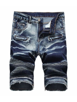 Atditama Men's Ripped Destroyed Distressed Casual Denim Shorts Cotton Bermuda Short Pants