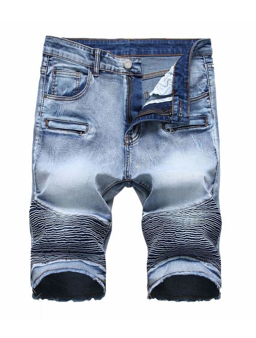 Atditama Men's Ripped Destroyed Distressed Casual Denim Shorts Cotton Bermuda Short Pants