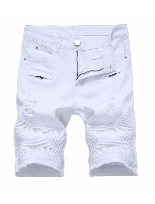 Atditama Men's Ripped Destroyed Distressed Casual Denim Shorts Cotton Bermuda Short Pants