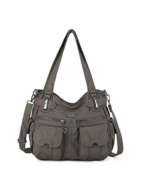 Angel Kiss Women Handbags Shoulder Bags Washed Leather Satchel Tote Bag Mutipocket Purse