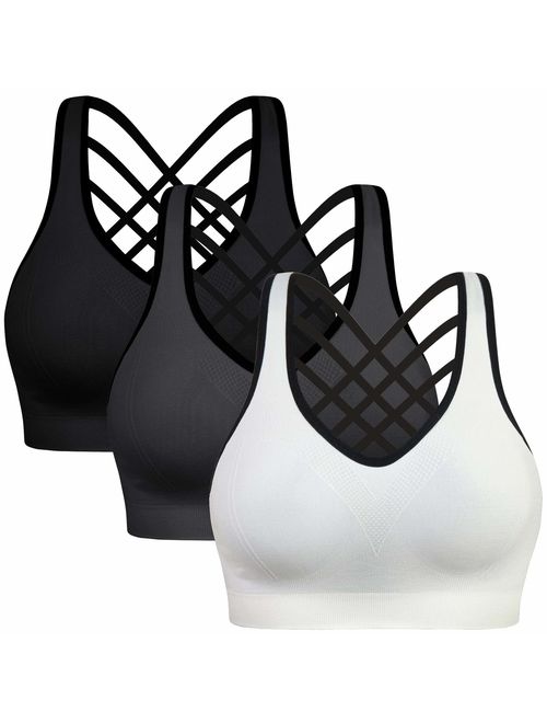 Padded Strappy Sports Bras for Women - Activewear Tops for Yoga Running Fitness