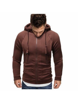 Allywit-Mens Hipster Hip Hop Zipper Workout Long Sleeve Hoodies Pullover Gym Sweatshirts Kanga Pocket