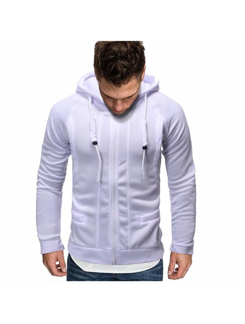 Allywit-Mens Hipster Hip Hop Zipper Workout Long Sleeve Hoodies Pullover Gym Sweatshirts Kanga Pocket