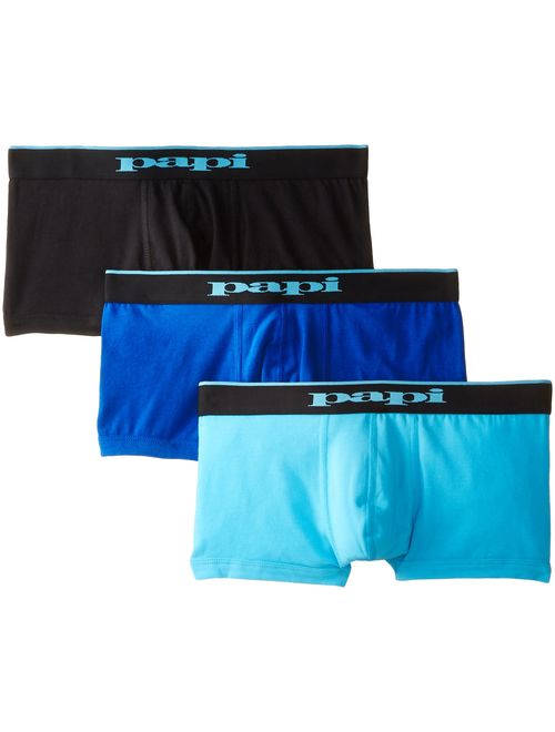 Papi Men's 3-Pack Brazilian Cotton Solid Elastic Waist Trunk