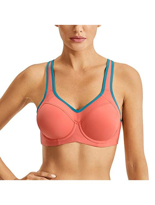 SYROKAN Women's Full Support High Impact Racerback Lightly Lined Underwire Sports Bra