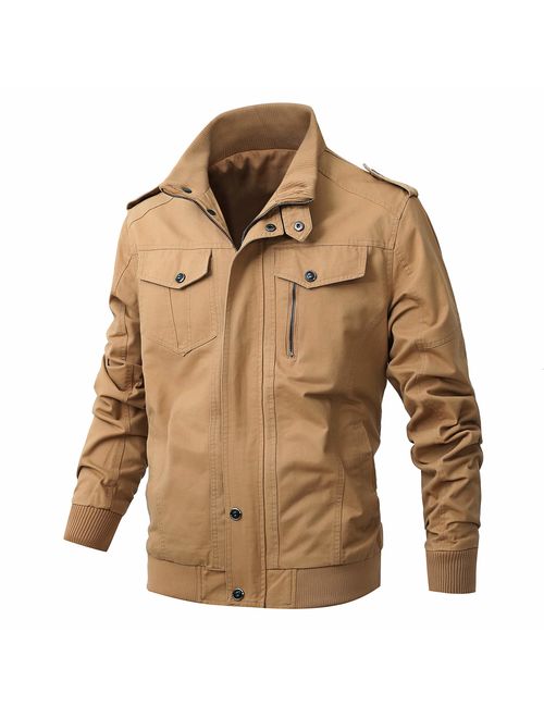 ZhaoDe Men's Casual Winter Cotton Military Zip Jackets Windproof Outdoor Coat Windbreaker