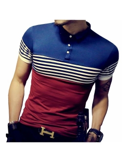 LOGEEYAR Mens Summer Slim Fit Tshirt Contrast Color Stitching Stripe Short Sleeve Casual Polo Shirt