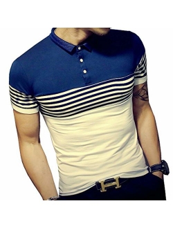 LOGEEYAR Mens Summer Slim Fit Tshirt Contrast Color Stitching Stripe Short Sleeve Casual Polo Shirt