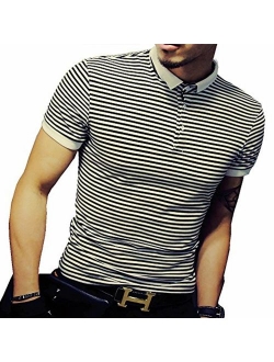 LOGEEYAR Mens Summer Slim Fit Tshirt Contrast Color Stitching Stripe Short Sleeve Casual Polo Shirt