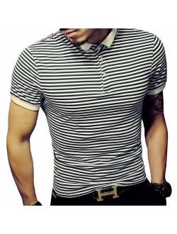 LOGEEYAR Mens Summer Slim Fit Tshirt Contrast Color Stitching Stripe Short Sleeve Casual Polo Shirt