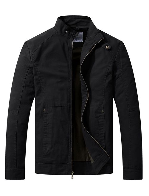 WenVen Men's Slim Fit Casual Full Zip Military Jacket