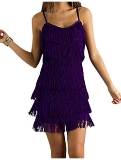 CHERYL CREATIONS Women's Short All-Over Fringe Flapper Sleeveless Comfortable Day/Night Mini Dress with Adjustable Bra Straps