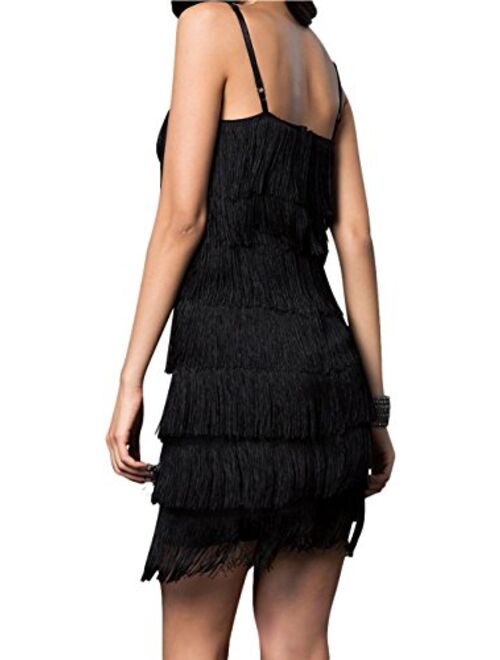 CHERYL CREATIONS Women's Short All-Over Fringe Flapper Sleeveless Comfortable Day/Night Mini Dress with Adjustable Bra Straps