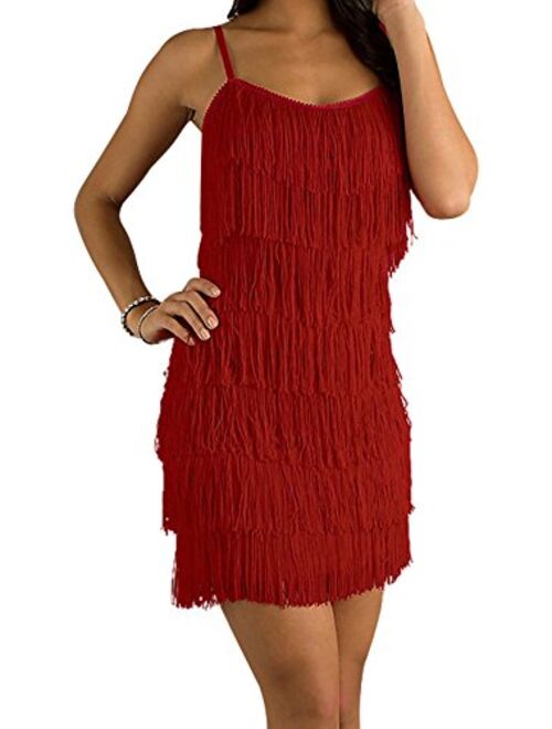 CHERYL CREATIONS Women's Short All-Over Fringe Flapper Sleeveless Comfortable Day/Night Mini Dress with Adjustable Bra Straps