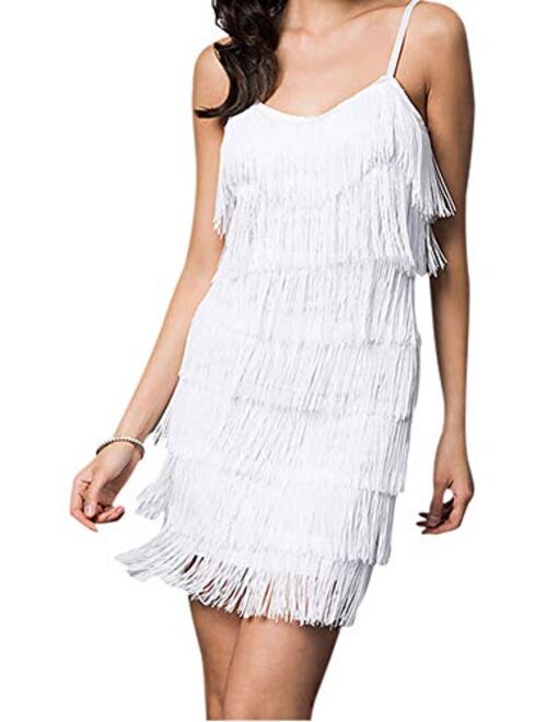 CHERYL CREATIONS Women's Short All-Over Fringe Flapper Sleeveless Comfortable Day/Night Mini Dress with Adjustable Bra Straps