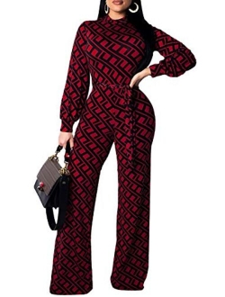 Yiershu Women's Sexy V Neck Jumpsuits Elegant Long Sleeve Button Down Straight Long Pants Business Romper with Pockets Belt