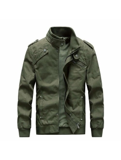 Buytop Men's Casual Lightweight Cotton Military Jackets Outdoor Full Zip Army Green Coat