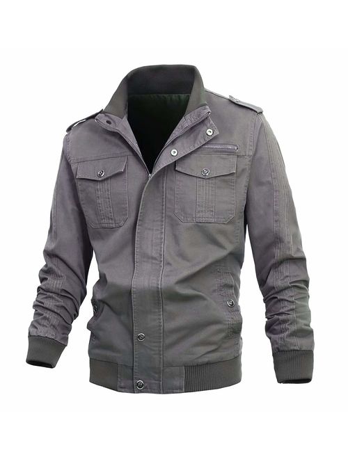 Buytop Men's Casual Lightweight Cotton Military Jackets Outdoor Full Zip Army Green Coat