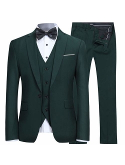 YFFUSHI Men's Slim Fit 3 Piece Suit One Button Blazer Tux Vest & Trousers