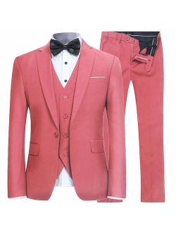 YFFUSHI Men's Slim Fit 3 Piece Suit One Button Blazer Tux Vest & Trousers