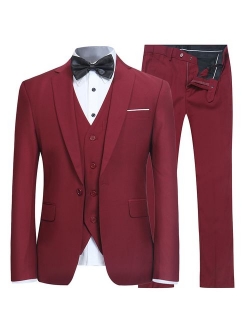 YFFUSHI Men's Slim Fit 3 Piece Suit One Button Blazer Tux Vest & Trousers