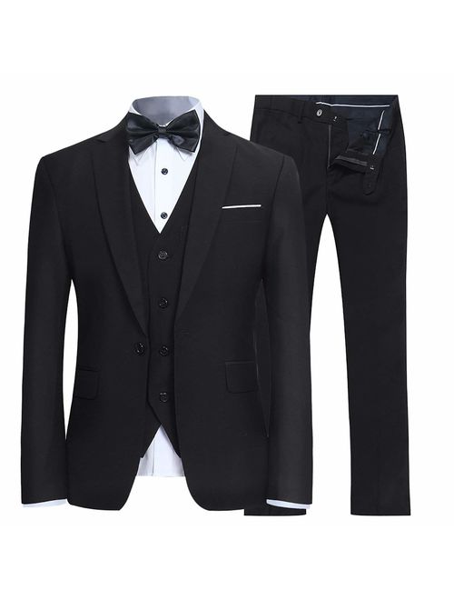 Buy YFFUSHI Men's Slim Fit 3 Piece Suit One Button Blazer Tux Vest ...