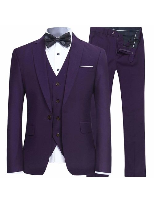 YFFUSHI Men's Slim Fit 3 Piece Suit One Button Blazer Tux Vest & Trousers