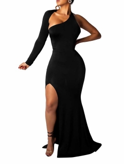 BEAGIMEG Women's Sexy Elegant One Shoulder Backless Evening Long Dress