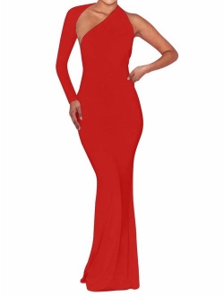 BEAGIMEG Women's Sexy Elegant One Shoulder Backless Evening Long Dress