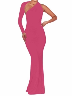 BEAGIMEG Women's Sexy Elegant One Shoulder Backless Evening Long Dress