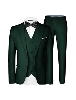 MAGE MALE Men's 3 Pieces Suit Elegant Solid One Button Slim Fit Single Breasted Party Blazer Vest Pants Set