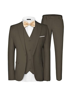 MAGE MALE Men's 3 Pieces Suit Elegant Solid One Button Slim Fit Single Breasted Party Blazer Vest Pants Set