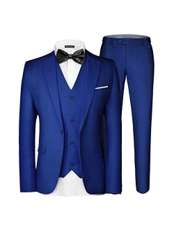 MAGE MALE Men's 3 Pieces Suit Elegant Solid One Button Slim Fit Single Breasted Party Blazer Vest Pants Set