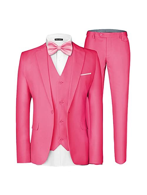 MAGE MALE Men's 3 Pieces Suit Elegant Solid One Button Slim Fit Single Breasted Party Blazer Vest Pants Set