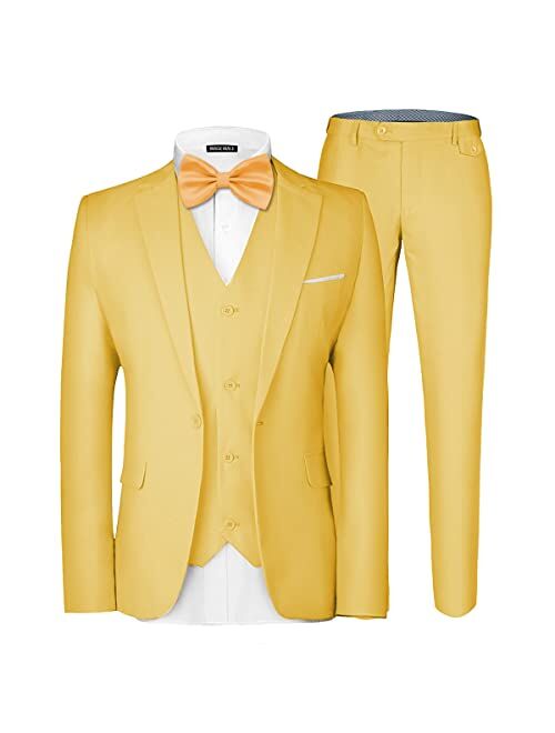 MAGE MALE Men's 3 Pieces Suit Elegant Solid One Button Slim Fit Single Breasted Party Blazer Vest Pants Set