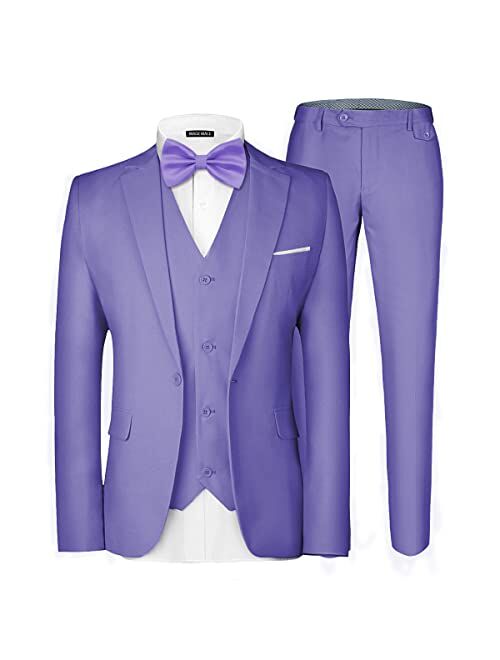 MAGE MALE Men's 3 Pieces Suit Elegant Solid One Button Slim Fit Single Breasted Party Blazer Vest Pants Set