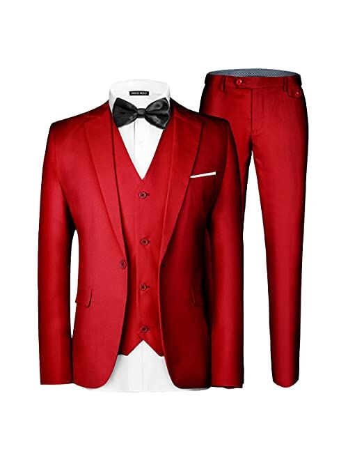 MAGE MALE Men's 3 Pieces Suit Elegant Solid One Button Slim Fit Single Breasted Party Blazer Vest Pants Set