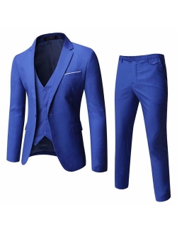 WULFUL Men's Suit Slim Fit One Button 3-Piece Suit Blazer Dress Business Wedding Party Jacket Vest & Pants